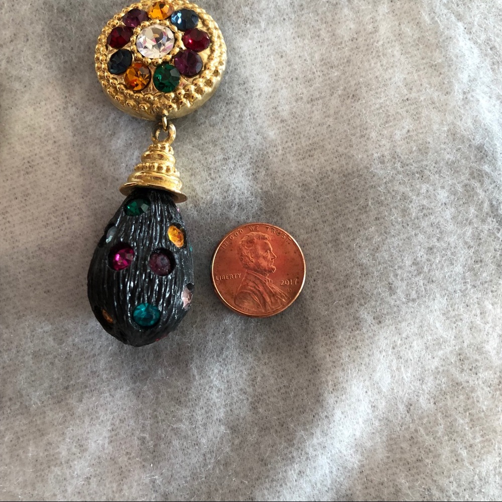 Vintage Statement Teardrop Dangle Rhinestone Clip - image 8